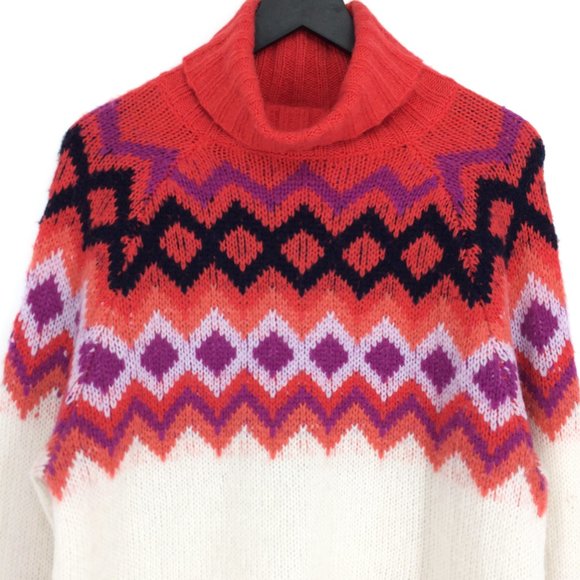 NWOT AERIE Fair Isle Oversized Turtleneck Sweater - Picture 2 of 8